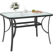 Soges 47 Inch Outdoor Tempered Glass Table Patio Table, Patio Coffee Table, Outdoor Dining Table for Garden, Balcony, Backyard, Poolside, Lawn, Bistro Table with Umbrella Hole, Black